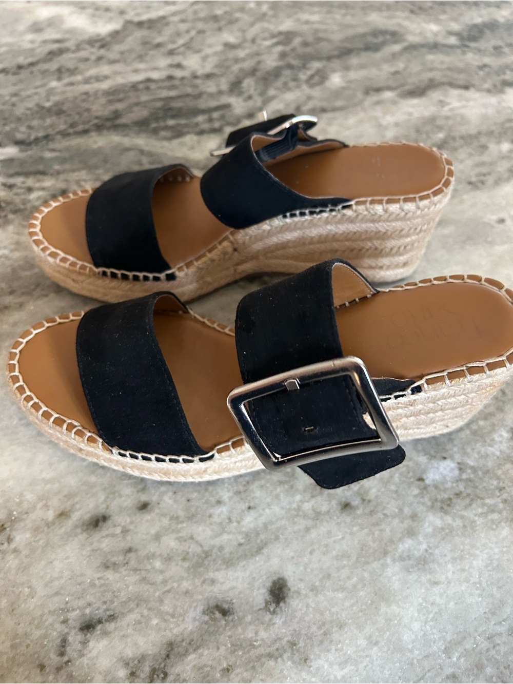 Franco sarto Black Espadrille Wedge Slide Sandals - 7.5